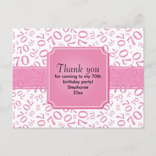 Dank je: 70ste verjaardag cijferpatroon roze/wit briefkaart (Voorkant)