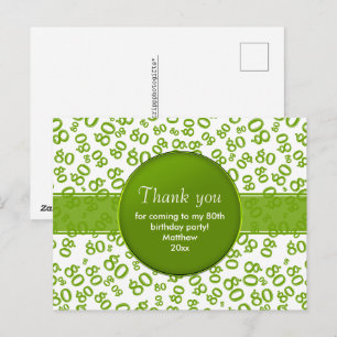 Dank Je: 80 Groen/Wit Verjaardags Nummer Patroon Briefkaart