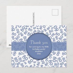 Dank je: 80ste Blauw/Wit verjaardagsnummerpatroon Briefkaart
