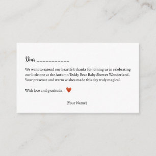 Dank je! Autumn Teddy Bear Baby shower Informatiekaartje