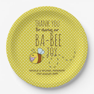 Dank je BA-BEE Baby Shower Geel Stippenpatroon Papieren Bordje