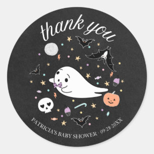 Dank je Baby Ghost Halloween Boy Baby shower Ronde Sticker