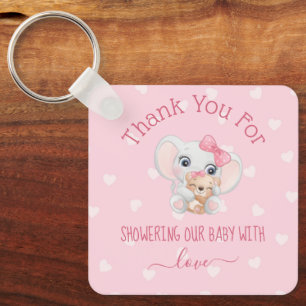 dank je baby shower meiden roze hartsolifant sleutelhanger