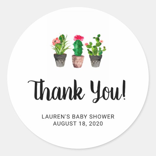 Dank je Baby shower Stickers, Succulent, Cactus Ronde Sticker (Voorkant)