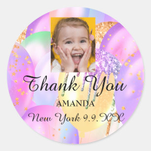 Dank Je Baby Shower Sweet16th Ballon Foto Ronde Sticker