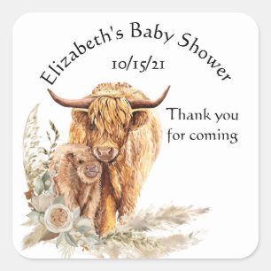 Dank je Babyfeest Baby Schotse Hoogland Kalf Vierkante Sticker