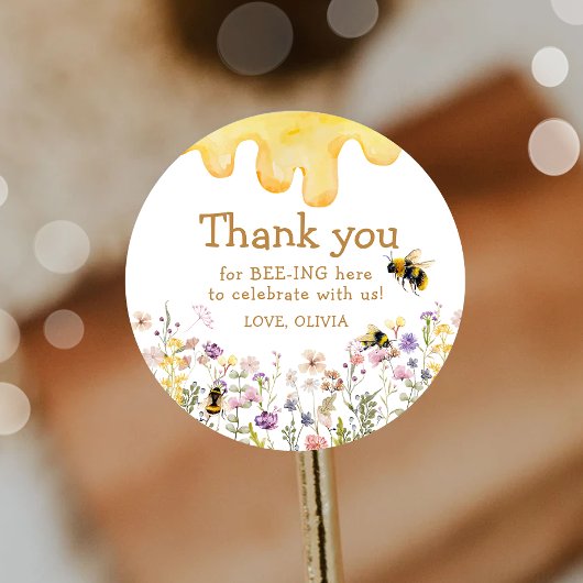 Dank je Bee Eén Cute Baby Shower Meisje Verjaardag Ronde Sticker