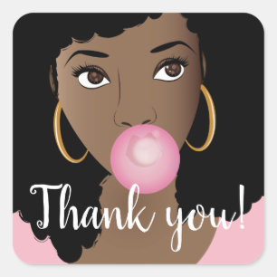 Dank je! Black Woman, Roze Bubblegum Vierkante Sticker
