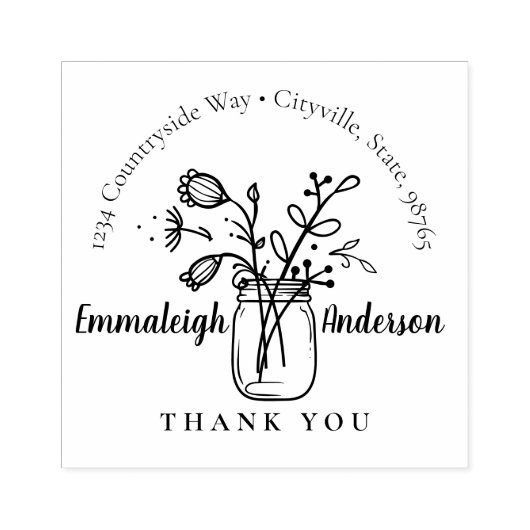 Dank je Bloemige Mason Pot Kleine Zakelijke Stempe Rubberstempel (Afrduk)