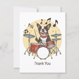 Dank je Boston Terrier Hond Speelt op Drums Briefkaart