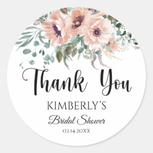 Dank je Bruids Shower Roze Bloemen Sticker