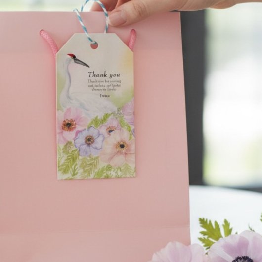 Dank je bruidsfeest Whooping Crane Anemoon Cadeaulabel