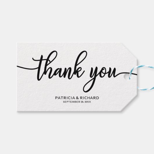 Dank Je - Chic Calligrafie Trouwcadeautags Cadeaulabel (Voorkant (Horizontaal))