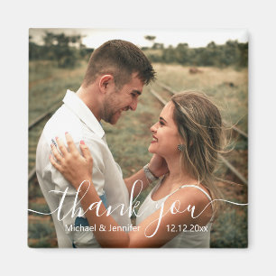 dank je chic handschrift trouwfoto magneet