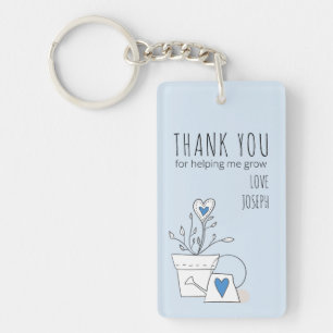 Dank je dat je me hebt geholpen de blauwe potplant sleutelhanger