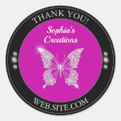Dank je, Diamond Butterfly, Zwart & Fuchsia Ronde Sticker (Voorkant)