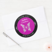 Dank je, Diamond Butterfly, Zwart & Fuchsia Ronde Sticker (Envelop)