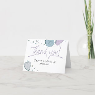 Dank je Dusty Blue en Lila Plum Seashells Bedankkaart