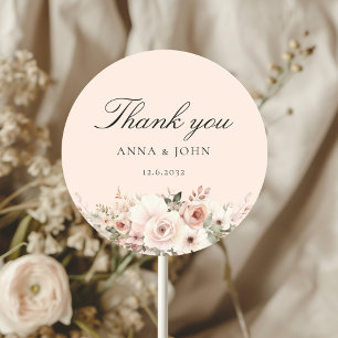 Dank je! Elegant, perzik, pastel, bloem, bruiloft Ronde Sticker