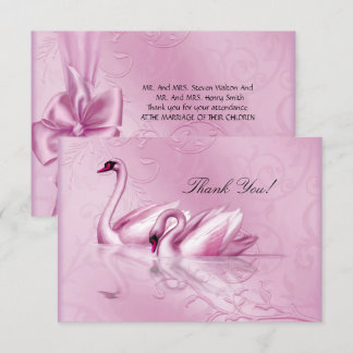 Dank je Elegante Trouwdag Roze Zwanen Kaart