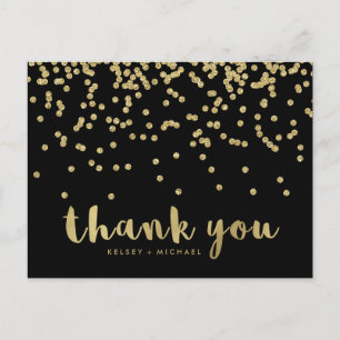 Dank je Faux Gold Confetti op zwart Briefkaart