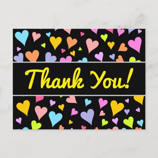 "Dank je!"; Fun, liefdevol, kleurrijk hartenpatroo Briefkaart (Voorkant)