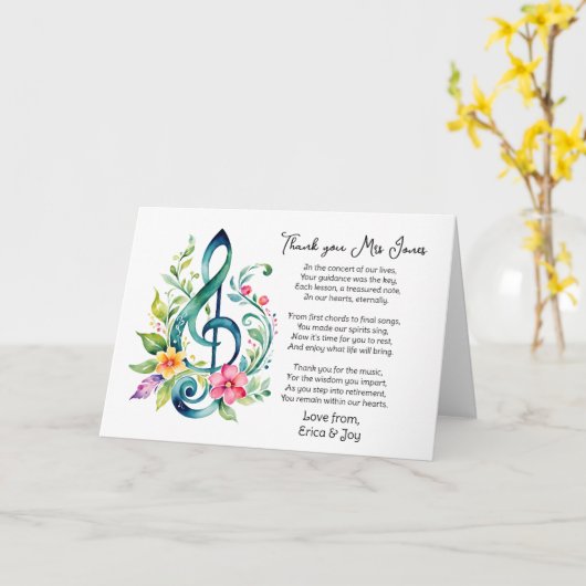 dank je Gedicht voor waardering muziekleraar Kaart (Gele Bloem)