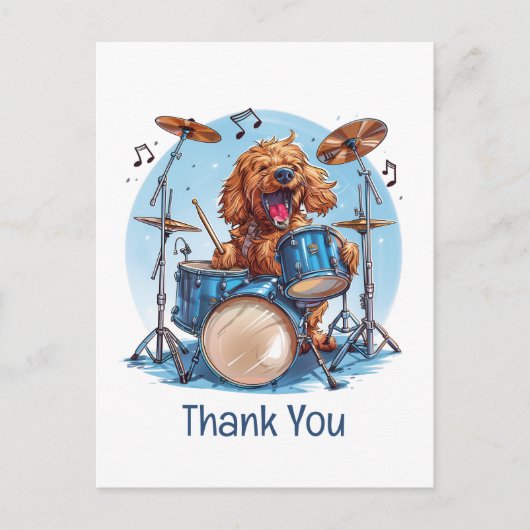 Dank je Goldendoodle Hond Speelt Drums Briefkaart (Voorkant)
