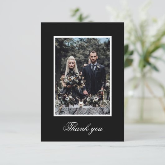 Dank je Gothic Wedding Black en White Skeleton Bedankkaart (Staand voorkant)