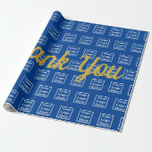 Dank je goud script Blauw uw logo hier patroon Cadeaupapier (Uitgerold)