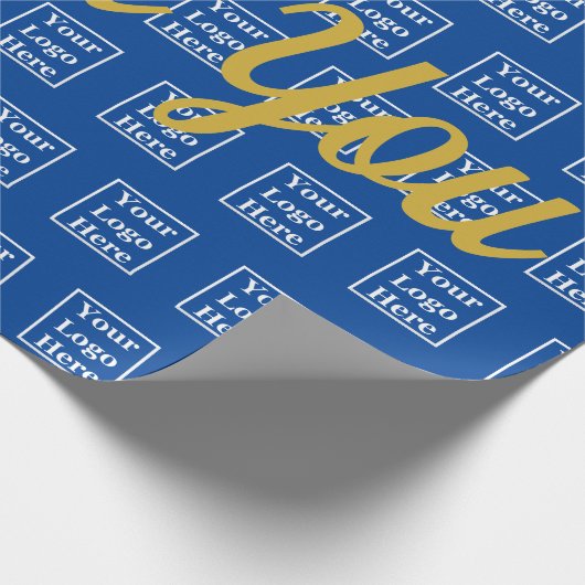 Dank je goud script Blauw uw logo hier patroon Cadeaupapier (Hoek)