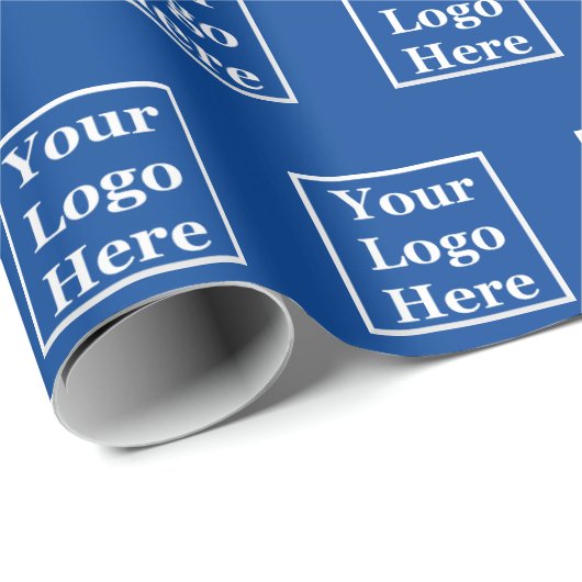 Dank je goud script Blauw uw logo hier patroon Cadeaupapier (Rol Hoek)