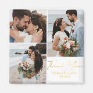 dank je , goudkalligrafie bruiloft 3 foto ' s magneet