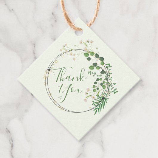 Dank je Greenery Tiny Flowers Wreate Bedankjes Labels (Voorkant)