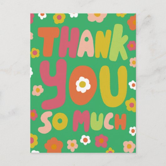 DANK JE Groovy Daisies Kleurrijke Bubbel Letters  Briefkaart (Voorkant)