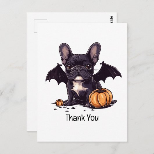 Dank je Halloween Franse Bulldog Vleermuis Pompoen Briefkaart (Voorkant / Achterkant)