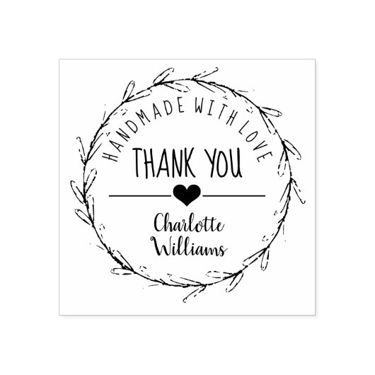 Dank je handgemaakt met de liefde rubberstempel 	rubberstempel (Afrduk)