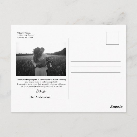 Dank je hart Minimalistische Trouwfoto Ansichtkaar Briefkaart (Achterkant)