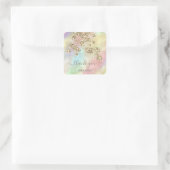 Dank je  Holografisch Roze Bloem Glitter Goud Vierkante Sticker (Tas)