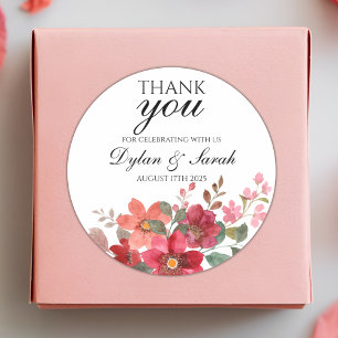 Dank je huwelijksgunst Rode Bloemen Ronde Sticker