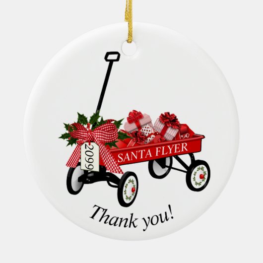 "Dank je!" Jaar Rode Wagon kerstversiering Keramisch Ornament (Achterkant)