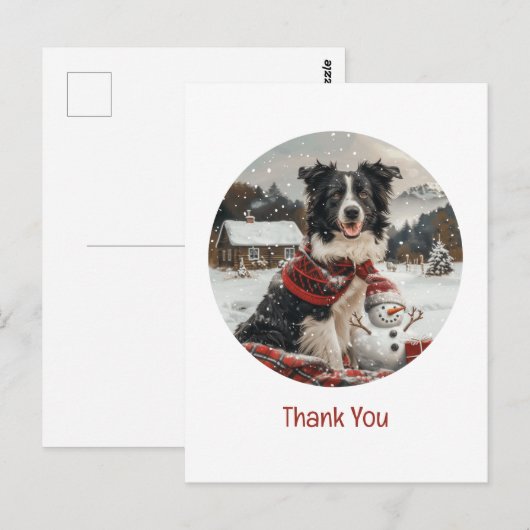 Dank je Kerstgrens Collie Hond Sneeuwman Briefkaart (Voorkant / Achterkant)