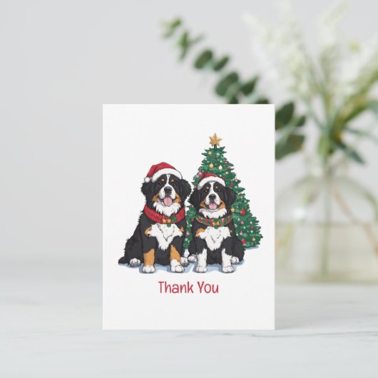 Dank je Kerstmis Berner Sennenhonden Briefkaart (Staand voorkant)