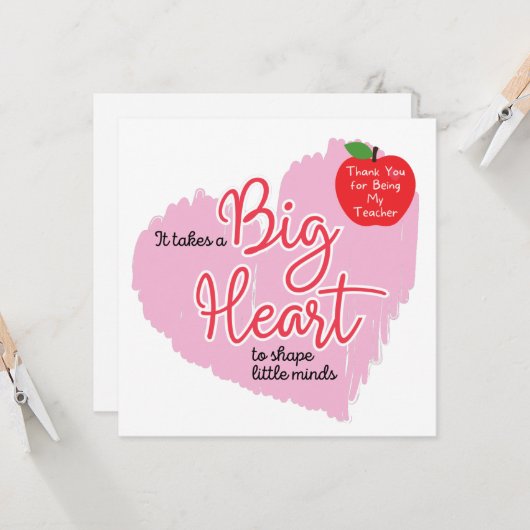 Dank je leraar, neemt een groot hart kaart (Voorkant / Achterkant in situ)