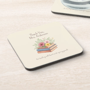 Dank je leraar - Waterverf Boeken & Bloemen - Bier Onderzetter