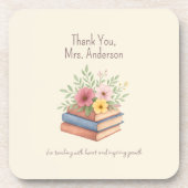 Dank je leraar - Waterverf Boeken & Bloemen - Bier Onderzetter (Voorkant)