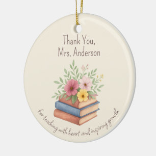 Dank je leraar - Waterverf Boeken & Bloemen - Keramisch Ornament