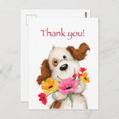 Dank je, leuke hond met bloemen. briefkaart (Voorkant / Achterkant)