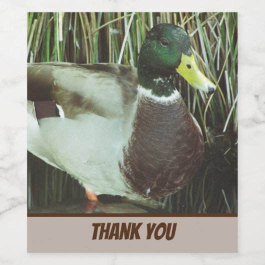 Dank je Mallard Duck Foto Natuur Lake Bird Wijn Etiket (Enkel label)