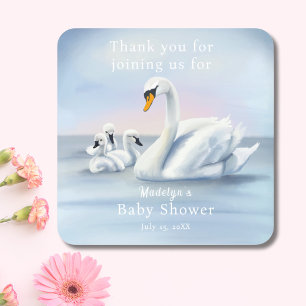 Dank Je Mama Zwaan Met Baby's Baby Borrel Vierkante Sticker
